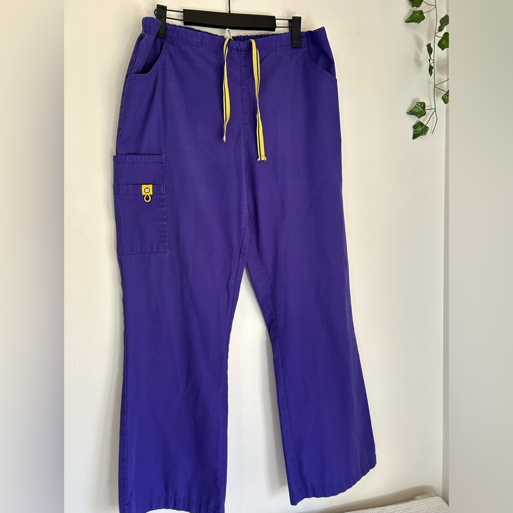 Vibrant Purple Women's Scrub Pants with Yellow Details